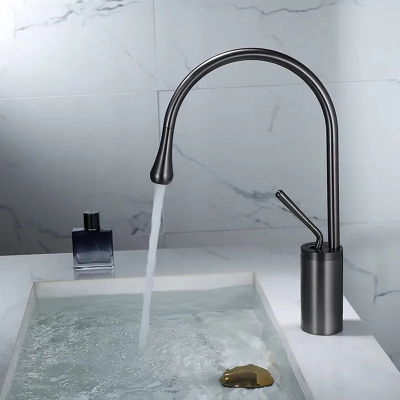 DecorBites™ Gun Grey Brass Basin Faucet Hot Cold Kitchen Sink Water Crane Swivel