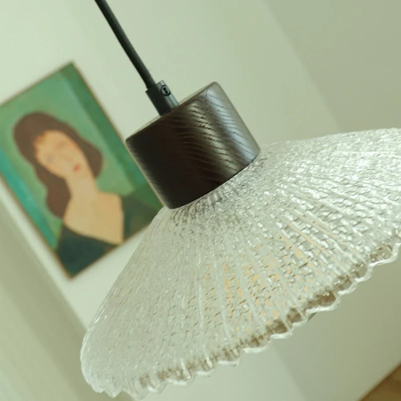DecorBites™ Clear Glass LED Pendant Light Fixture Wood Hanging Lamp