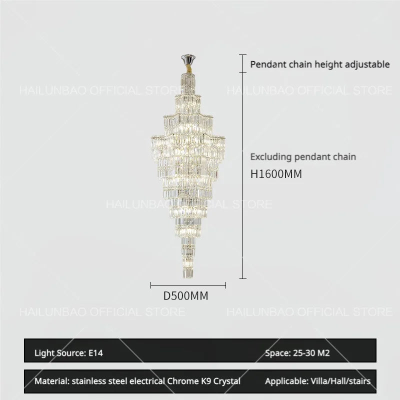 DecorBites™ Crystal Staircase Chandelier: Luxury European Style for Villa Living Room