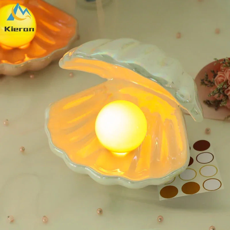 DecorBites™ Ceramic Shell LED Night Light for Bedroom and Living Room