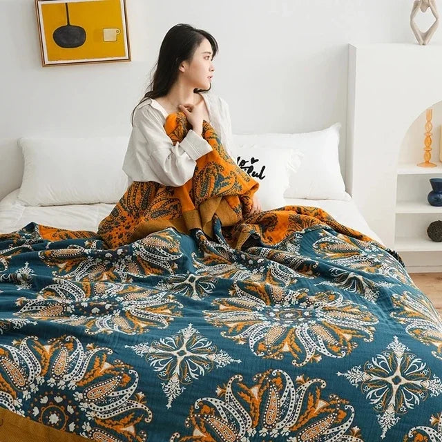 DecorBites™ Japanese Cotton Gauze Boho Throw Blanket - Summer Cool Quilt for Beds and Sofas
