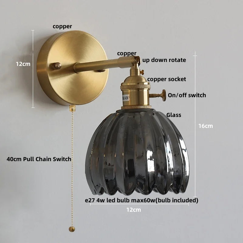 DecorBites™ Clear Glass LED Wall Lights Up Down Rotate Copper Nordic Sconce Fixtures