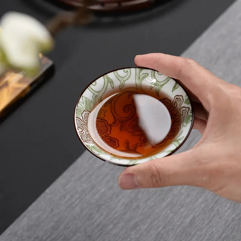 DecorBites™ Blue & White Ceramic Kung Fu Tea Cup - Japanese Style Porcelain Sake Cups