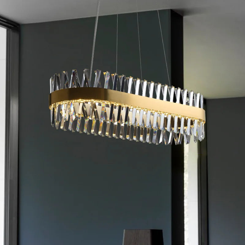 DecorBites™ Golden Round Crystal Chandelier LED Ceiling Light for Living Room and Bedroom