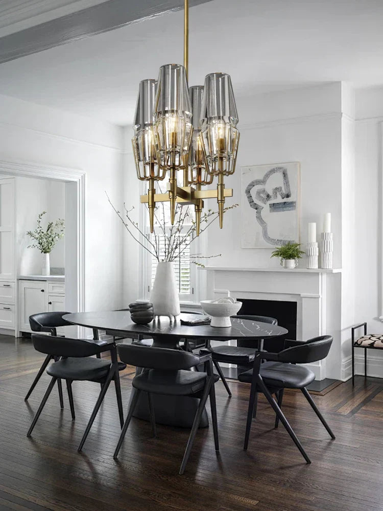 DecorBites™ Copper & Glass Chandelier - Luxury Lighting Fixture for Living, Dining, Bedroom - Dimmable