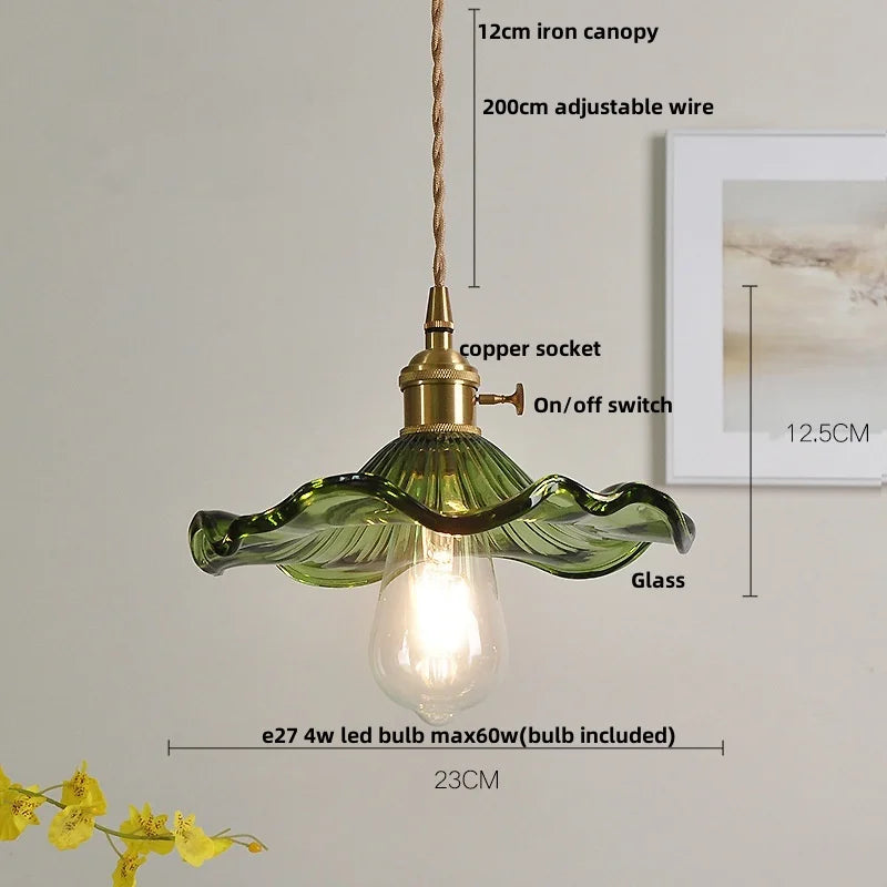 DecorBites™ Green Flower Glass Pendant Light - Modern Kitchen Bar Restaurant Hanging Lamp
