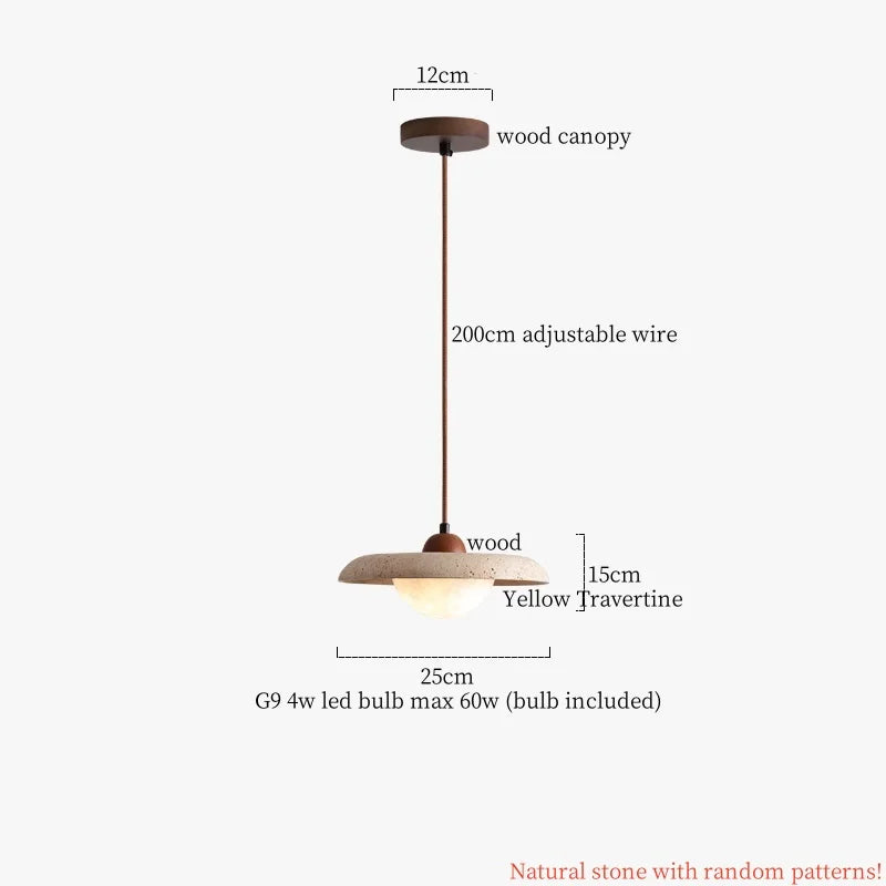 DecorBites™ Japanese Stone LED Pendant Lamps Yellow Travertine Wabi Sabi Hanging Light