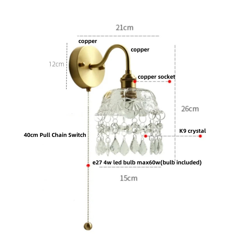 DecorBites™ Conch Copper LED Wall Light Fixture with Pull Chain Switch