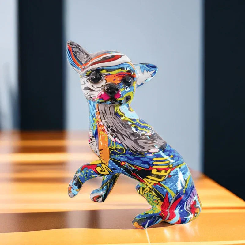 DecorBites™ Chihuahua Dog Ornament Resin Handicrafts Home Decor Graffiti Art 18cm
