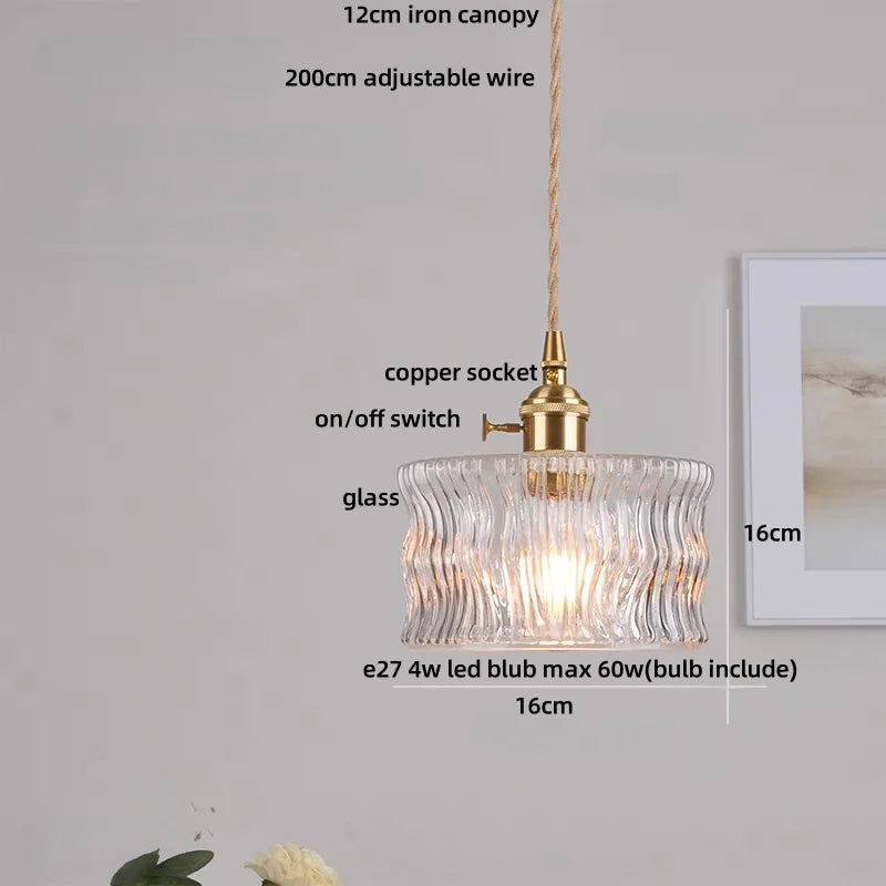 DecorBites™ Amber Glass LED Pendant Light Fixture Modern Home Lighting Plafond Lamp