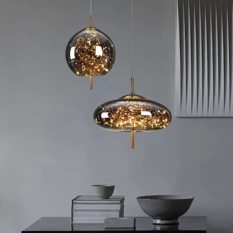 DecorBites™ Glass Pendant Lights: Modern LED Ceiling Chandelier for Bedroom & Bathroom