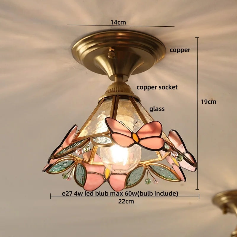 DecorBites™ Wood Copper LED Ceiling Light Amber Glass Plafond Lamp