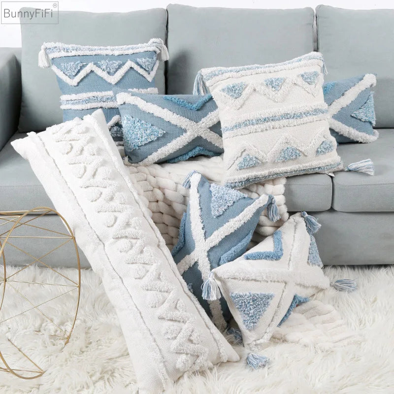 DecorBites™ Blue Geometric Double Cushion Cover for Home & Car Decor
