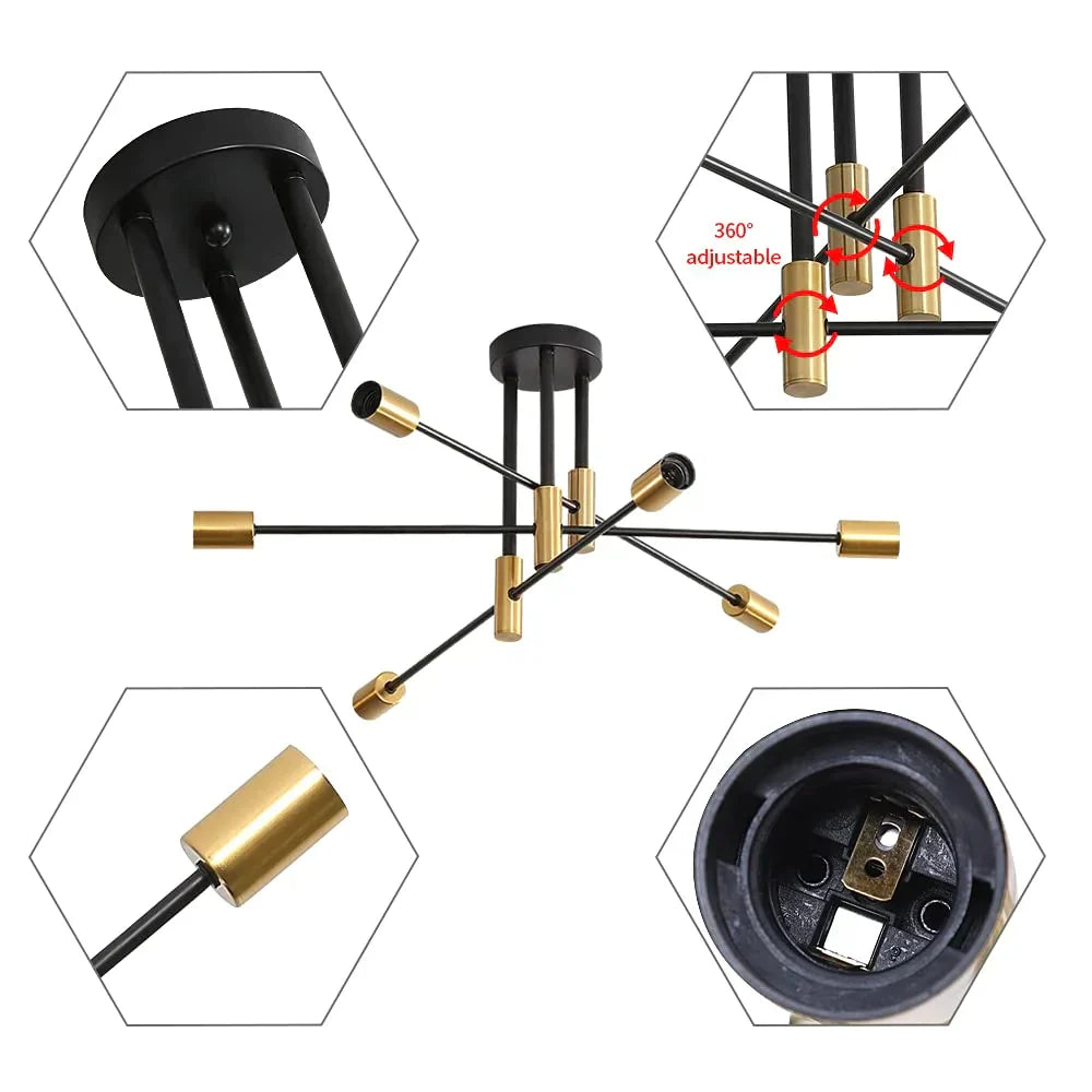 DecorBites™ Industrial Sputnik Chandelier Modern Ceiling Light for Kitchen Dining Bedroom