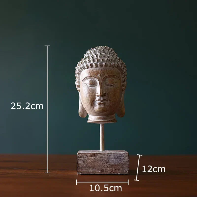DecorBites™ Buddha Head Statue Resin Sculpture Religious Desk Ornament Room Decor