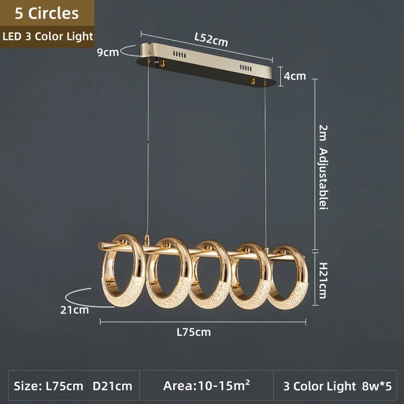 DecorBites™ Gold Acrylic LED Pendant Lights for Dining Room Kitchen Bar Chandelier