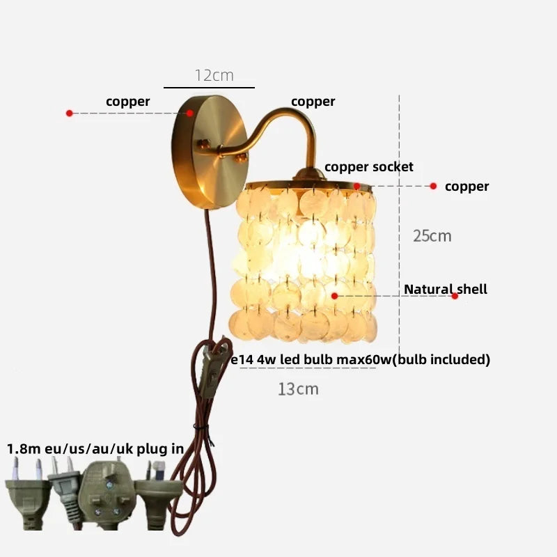 DecorBites™ Conch Copper LED Wall Light Fixture with Pull Chain Switch
