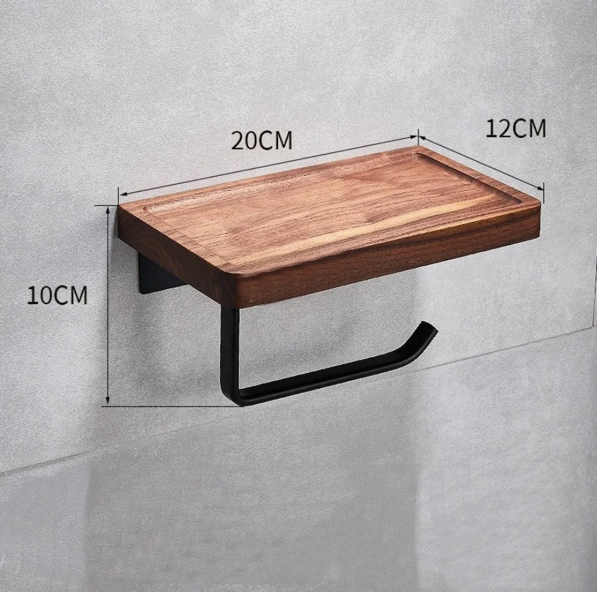 DecorBites™ Black Walnut Bathroom Set: Towel Rack, Bar, Shelf, Toilet Paper Holder, Brush Stand