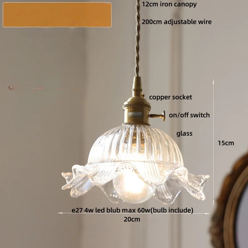 DecorBites™ LED Pendant Lights with Blue Glass & Brass Knob Switch for Modern Home Decor