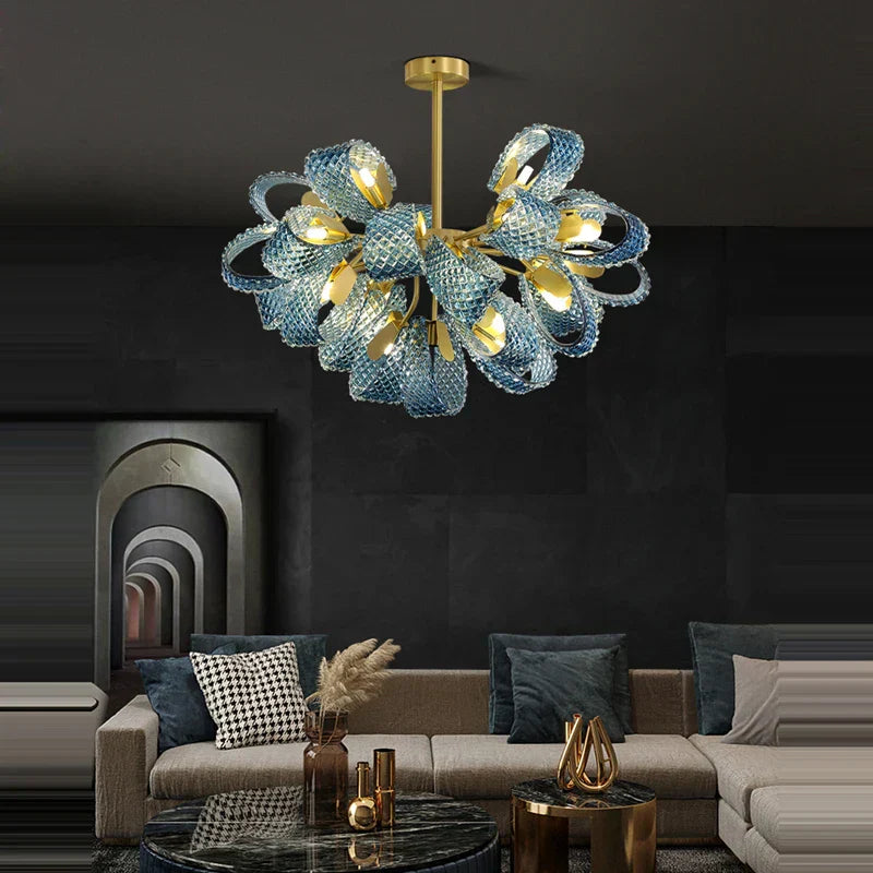 DecorBites™ Blue Queen Crystal Glass LED Ceiling Chandelier - Elegant Lighting Fixture for Living Room