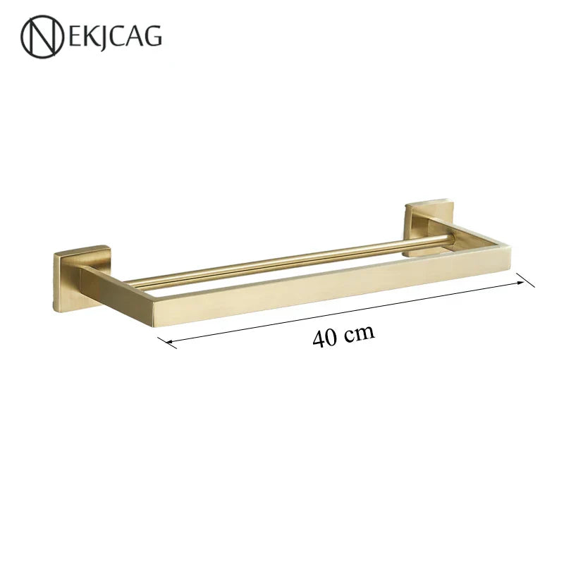 DecorBites™ Black Bathroom Set: Towel Holder, Paper Holder, Gold Rod, Robe Hook - Stainless Steel Accessories