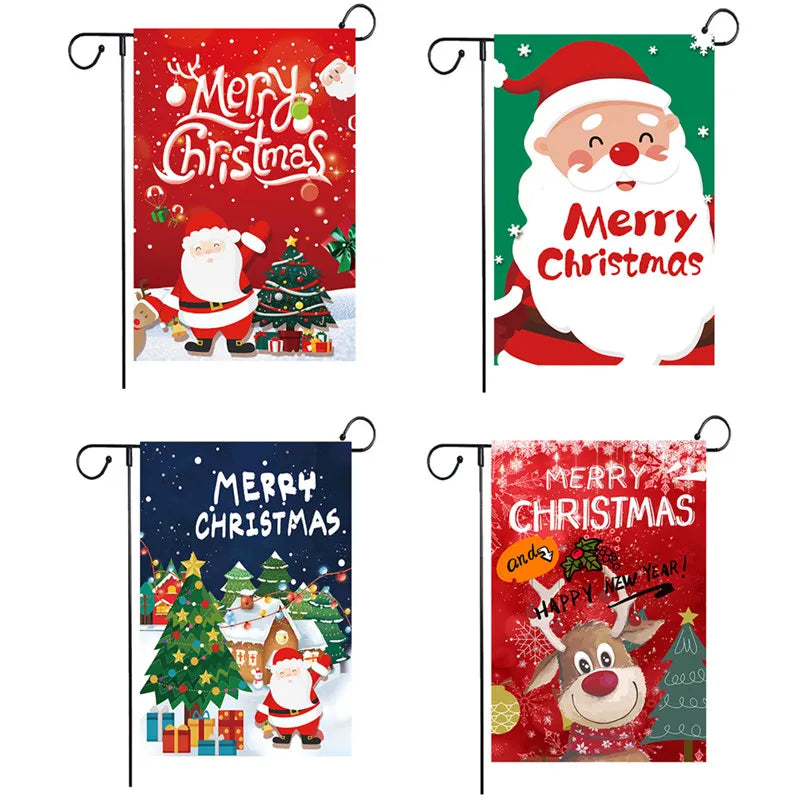 DecorBites™ Christmas Deer & Santa Garden Flags - Outdoor Xmas Decorations