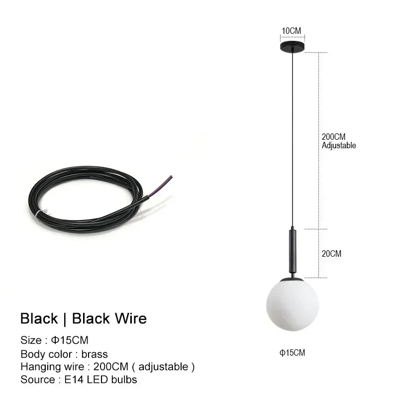 DecorBites™ Glass Ball LED Pendant Chandelier for Bedroom Dining Room Kitchen Island