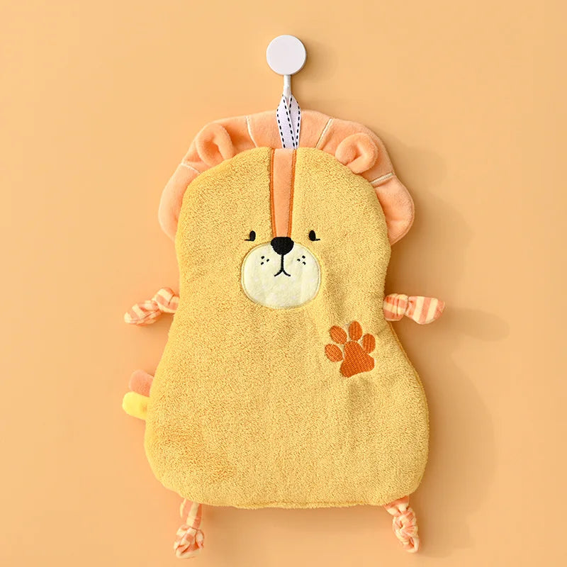 DecorBites™ Cartoon Animals Hand Towel: Soft Coral Fleece, High Absorbency, Skin Friendly Kids' Towel