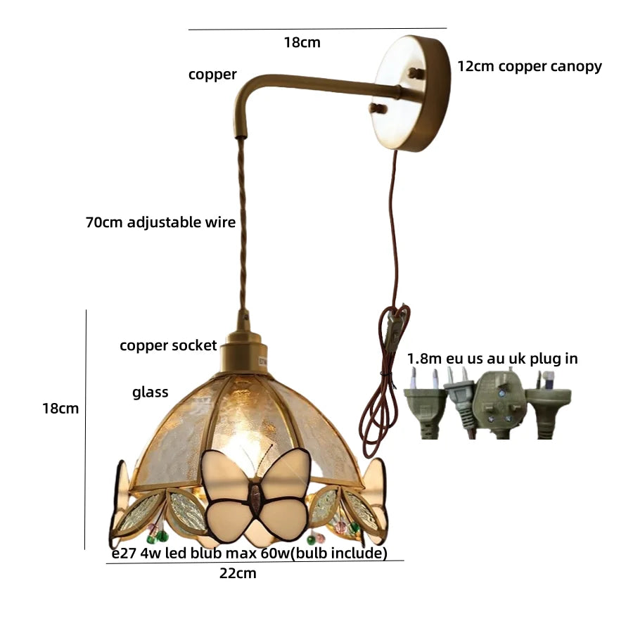 DecorBites™ Tiffany Butterfly Glass Wall Lamp with Adjustable LED Light