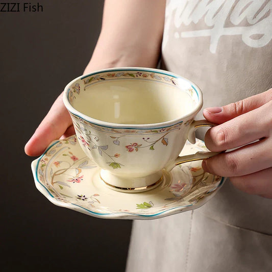 DecorBites™ Elegant Floral Ceramic Cup & Saucer Set for Dining Table and Coffee Mug