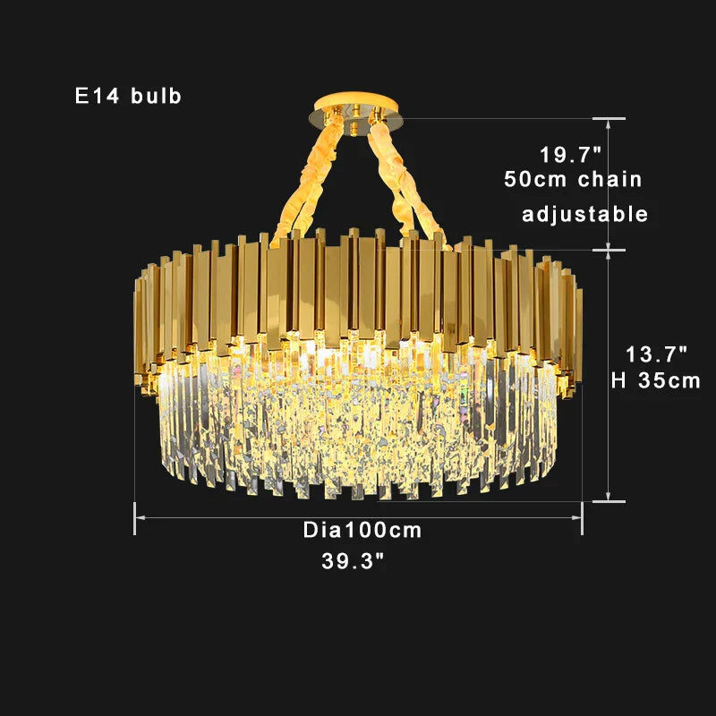 DecorBites™ Crystal Chandelier: Dimmable Gold/Black Stainless Steel Hanging Lamp