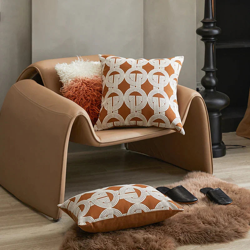 DecorBites™ Brown Coffee Geometric Jacquard Cushion Cover: High Precision & Light Luxury Modern Pillow Case for Home Decor