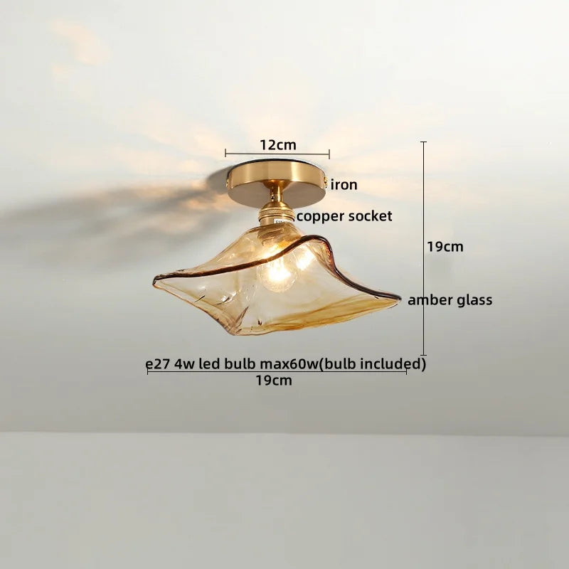DecorBites™ Amber Glass LED Ceiling Lights Modern Home Lighting Copper Socket