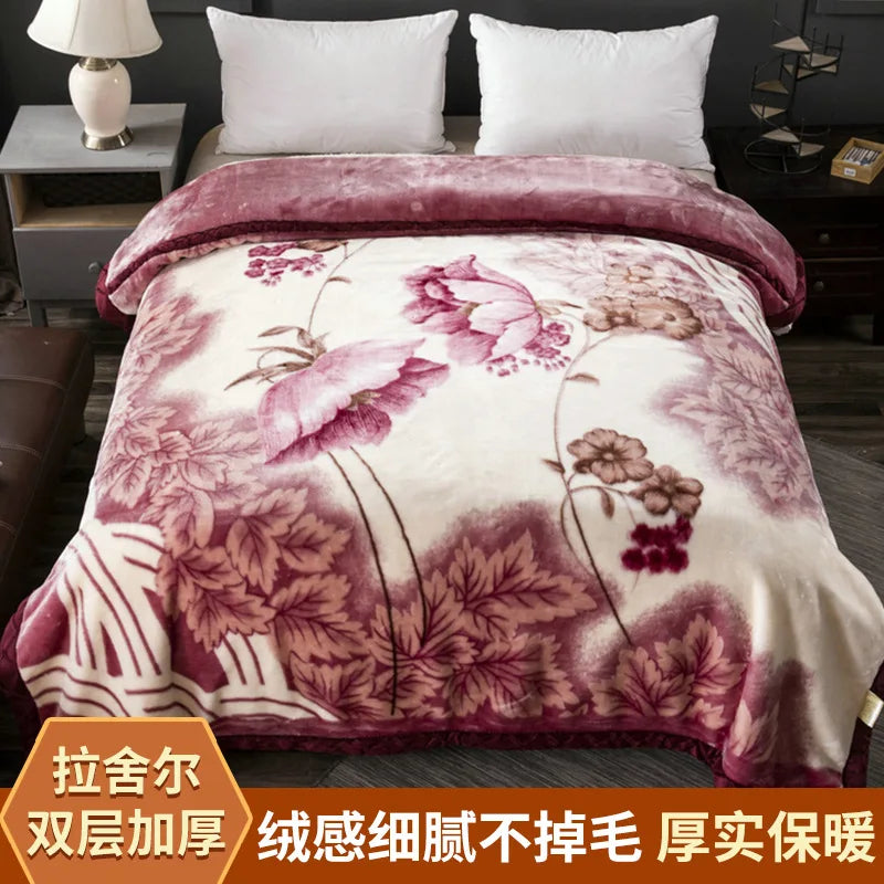 DecorBites™ Winter Raschel Blanket: Double Layered Warm Flannel Bedding Blanket