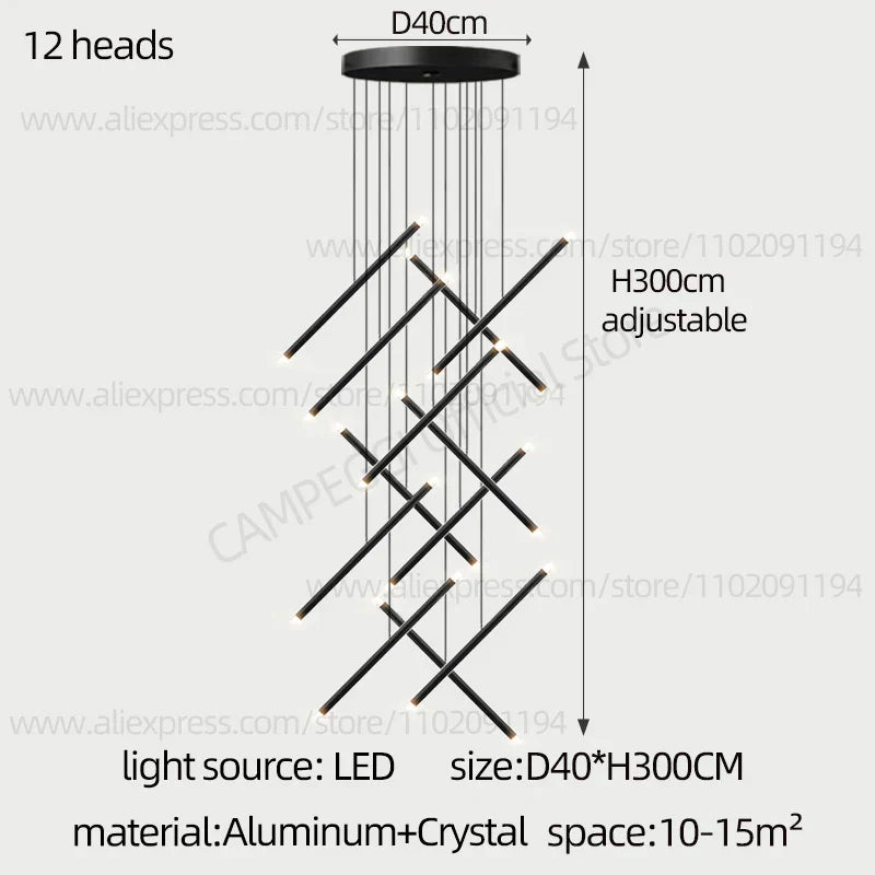 DecorBites™ LED Staircase Pendant Chandelier, Modern Nordic Restaurant Hanging Light