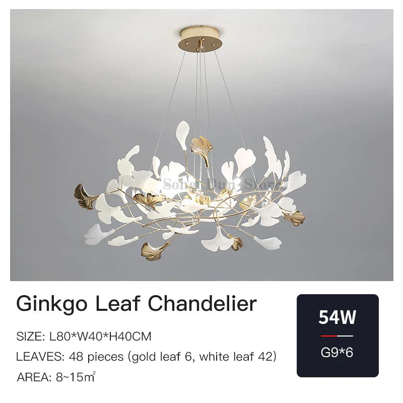 DecorBites™ Ginkgo Leaf Chandelier: Elegant Nordic Art Luxury for Dining Room, Bedroom, Living Room