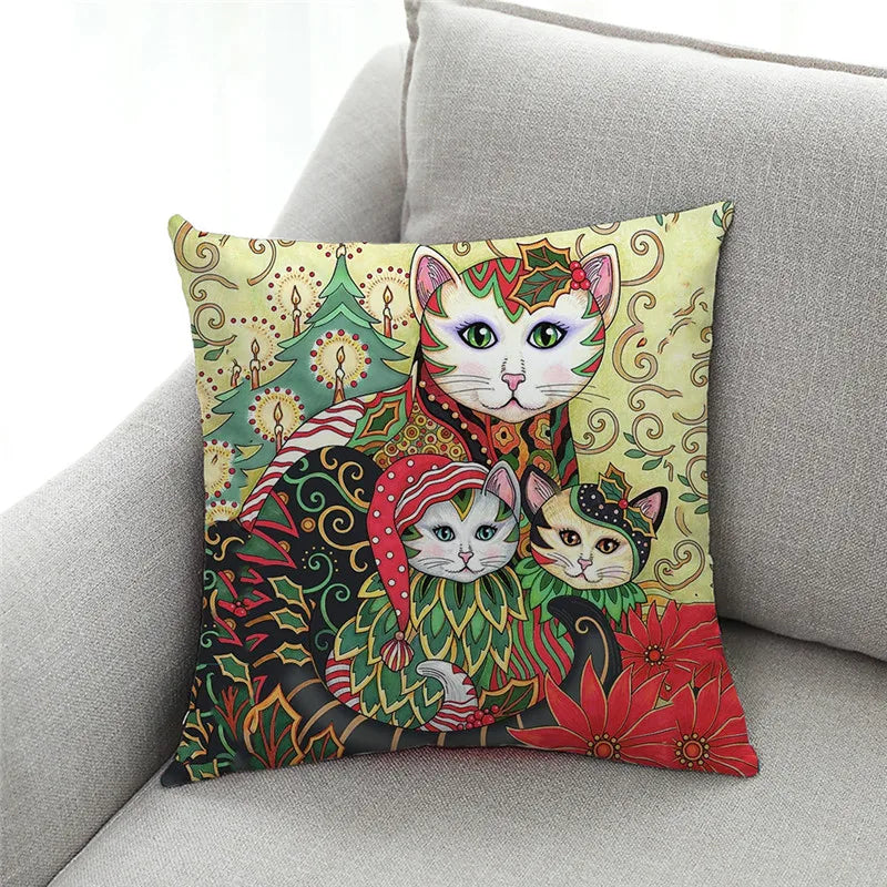DecorBites™ Cat Design Linen Pillowcase 45x45cm for Home Decor and Cushion Covers