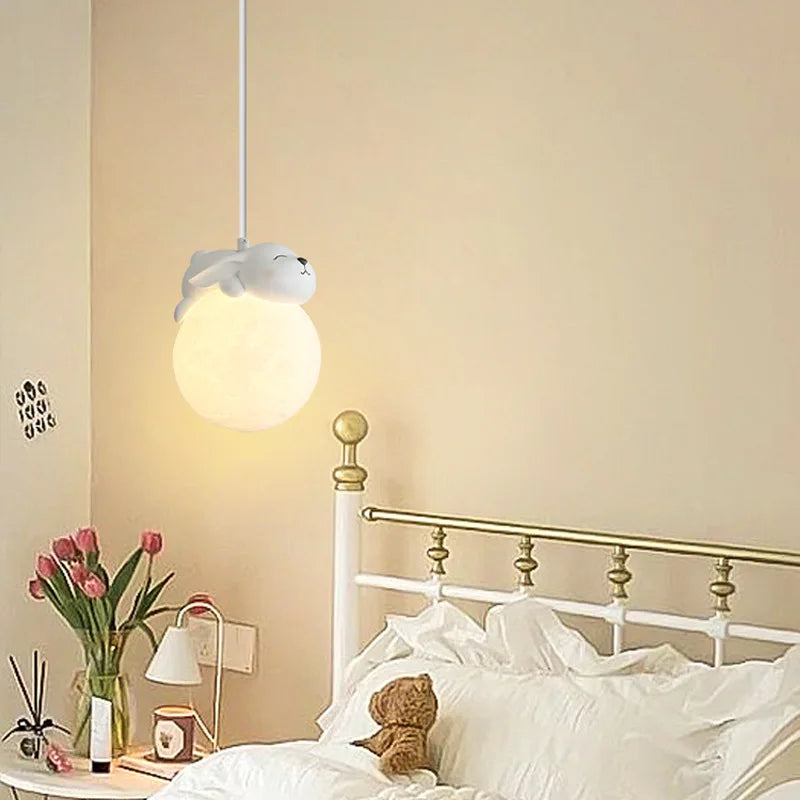 DecorBites™ Animal Resin Pendant Lamps: Bear Rabbit Dog Sheep Bunny Chandelier for Children's Room