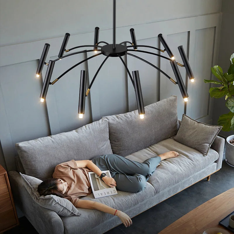 DecorBites™ Black Sputnik Chandelier: Nordic Design, Adjustable Lighting for Home Décor