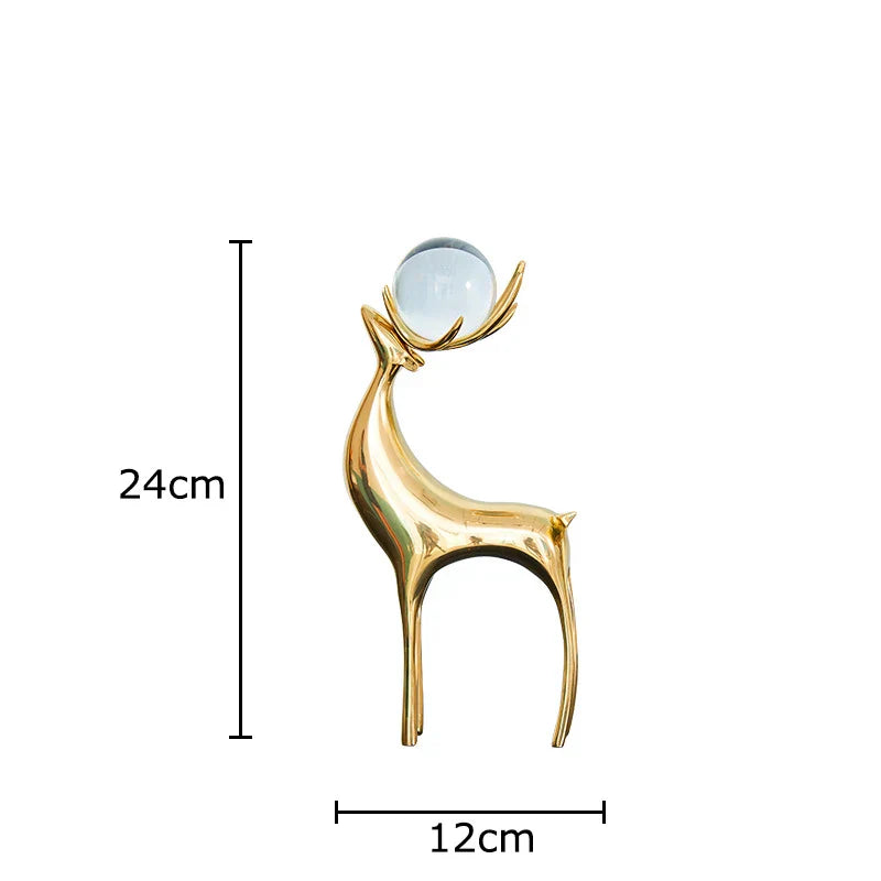 DecorBites™ Brass Deer Statue Desk Ornament - Golden Deer Sculpture for Room Decor