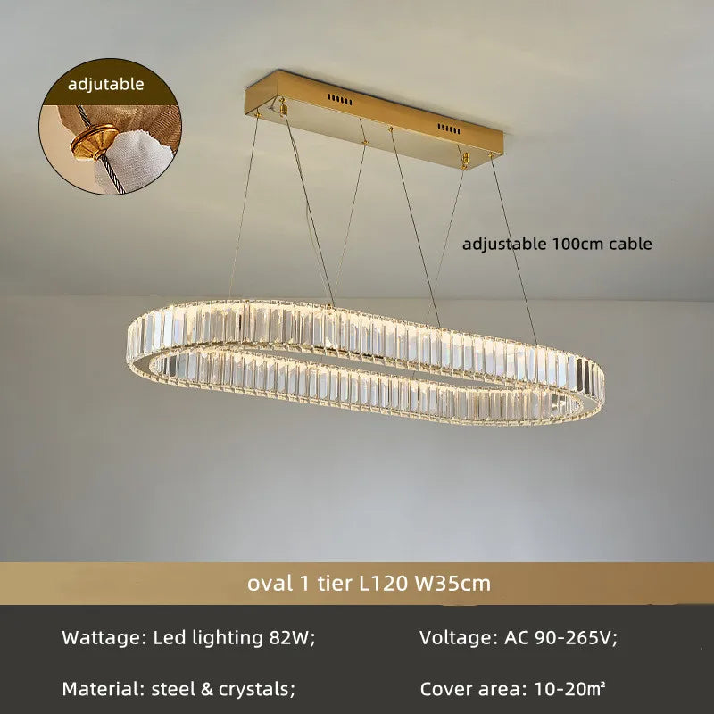 DecorBites™ Crystal Circle LED Chandelier: Nordic Modern Stairs Pendant Lighting with Dimmable LED for Living Room
