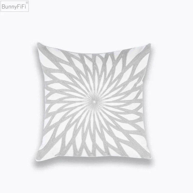 DecorBites™ Geometric Embroidered Cushion Cover Light Grey Cotton 45x45cm
