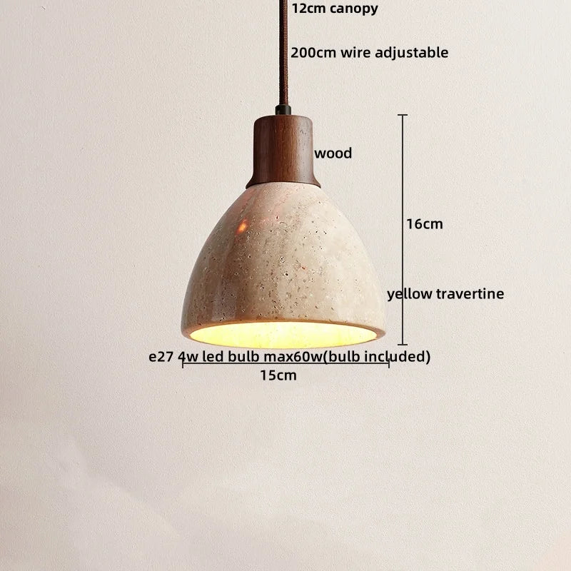 DecorBites™ LED Pendant Light: Modern Nordic Wood Canopy Yellow Travertine Luminaire