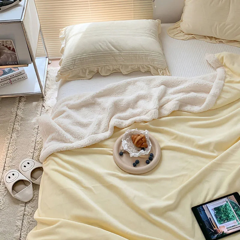 DecorBites™ Cozy Lamb Wool Blanket: High-Quality Warm Velvet Quilt for All Seasons.