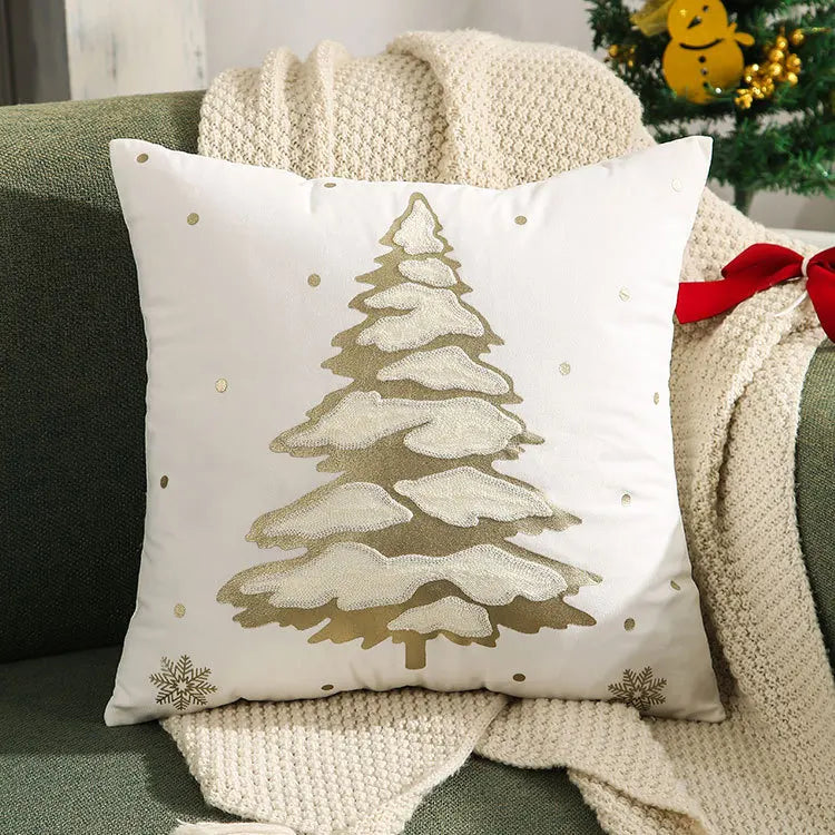 DecorBites™ Christmas Tree Embroidered Pillow Covers - Festive Cushion Cover 45x45cm