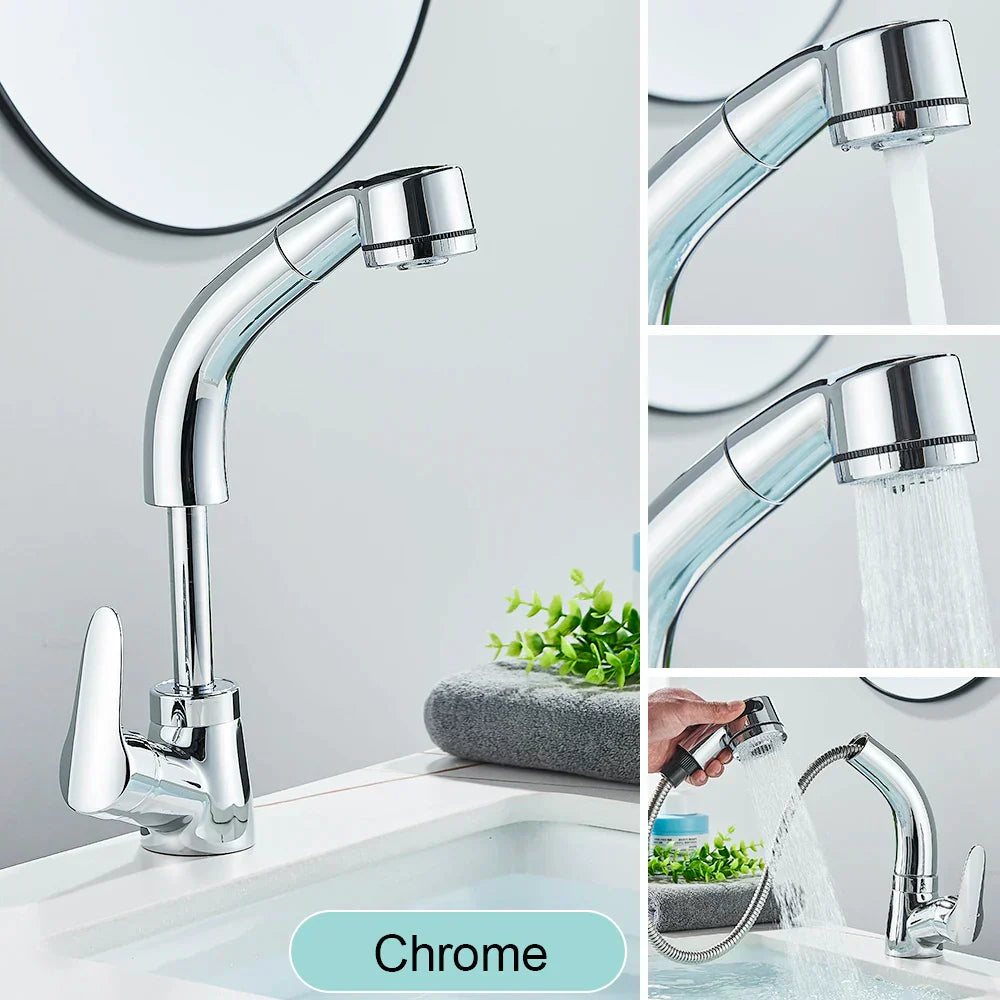 DecorBites™ Black Basin Faucet: Pull Out Sink Mixer Tap with 360° Rotation and Hot&Cold Sprayer