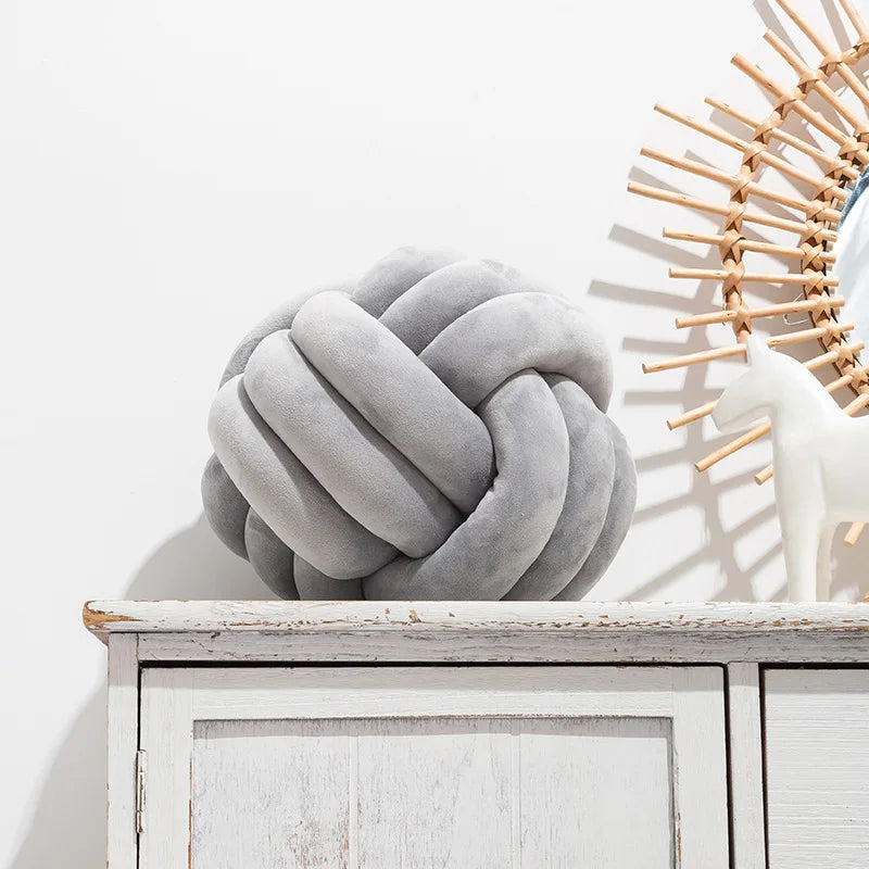 DecorBites™ Handmade Knotted Ball Round Plush Pillow for Home Decoration