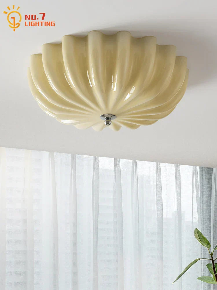 DecorBites™ Cream Wind LED Glass Ceiling Lamp: French Design for Bedroom, Study, Balcony, Cafe