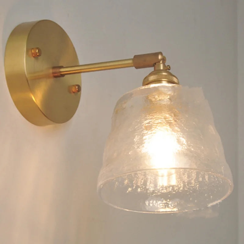 DecorBites™ Clear Glass LED Wall Lights Brass E27 Pull Chain Switch Bedside Lamp
