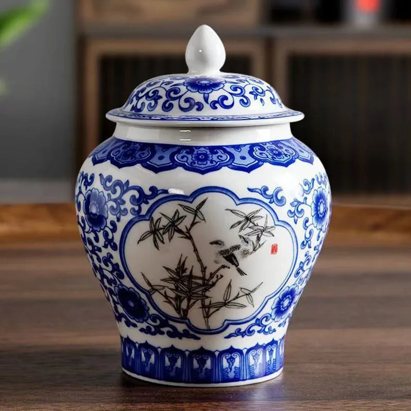 DecorBites™ Blue White Porcelain Tea Pot Canister for Sealed Storage Organization